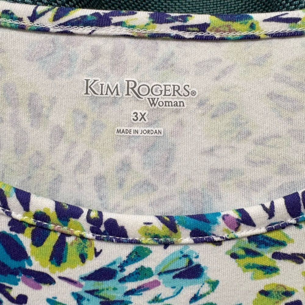 NWT Kim Rogers Short Sleeve Green & Blue Top Size 3X - Picture 2 of 5